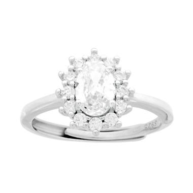 Anello Halo Solitario Ovale con Zircone Bianco contornato da Zirconi Bianchi in ARGENTO 925 Galvanica Rodio