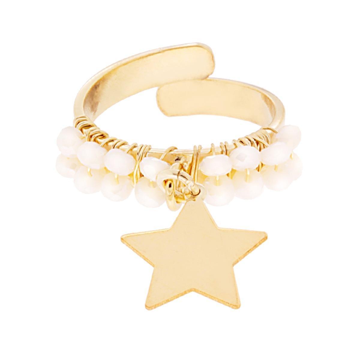 Anello Fascia con Crystal Bianco e Stella plain pendente in ARGENTO 925 Galvanica Oro