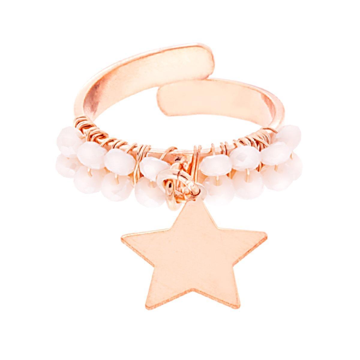 Anello Fascia con Crystal Bianco e Stella plain pendente in ARGENTO 925 Galvanica Rosa