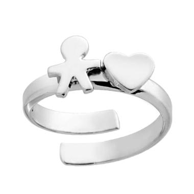 Anello Famiglia con figlio bimbo e cuore in ARGENTO 925 Galvanica Rodio