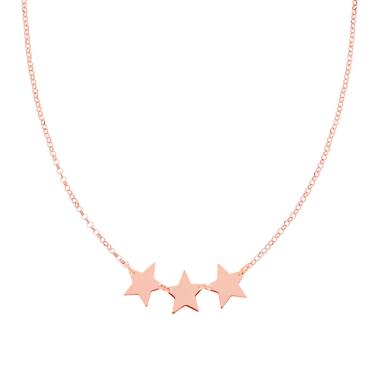 Collana Catena Rolo Diamantata con tre Stelle plain centrali in ARGENTO 925 Galvanica Rosa