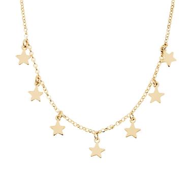 Collana Catena Rolo Diamantata con Stelle plain pendenti in ARGENTO 925 Galvanica Oro