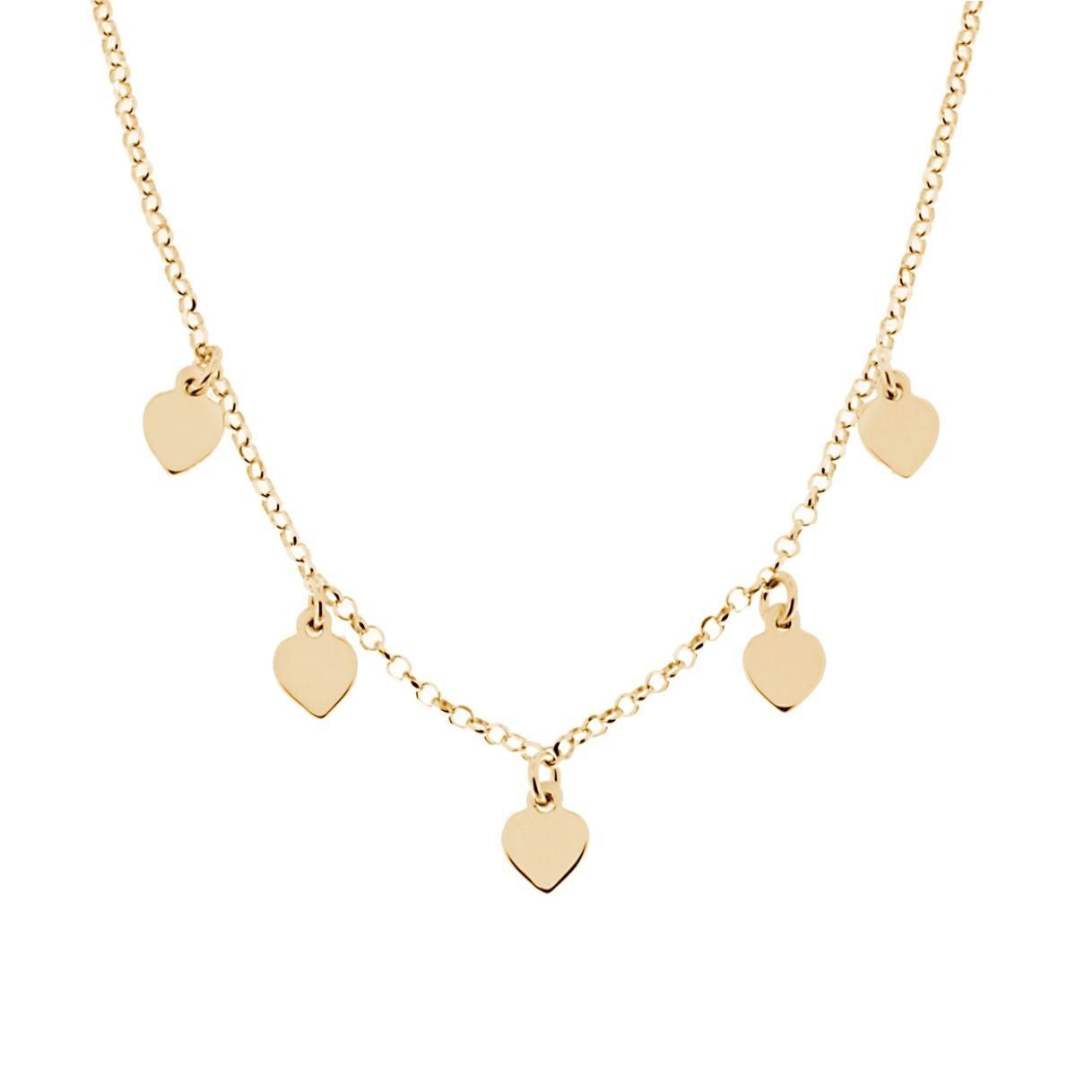 Collana Catena Rolo Diamantata con Cuori plain pendenti in ARGENTO 925 Galvanica Oro