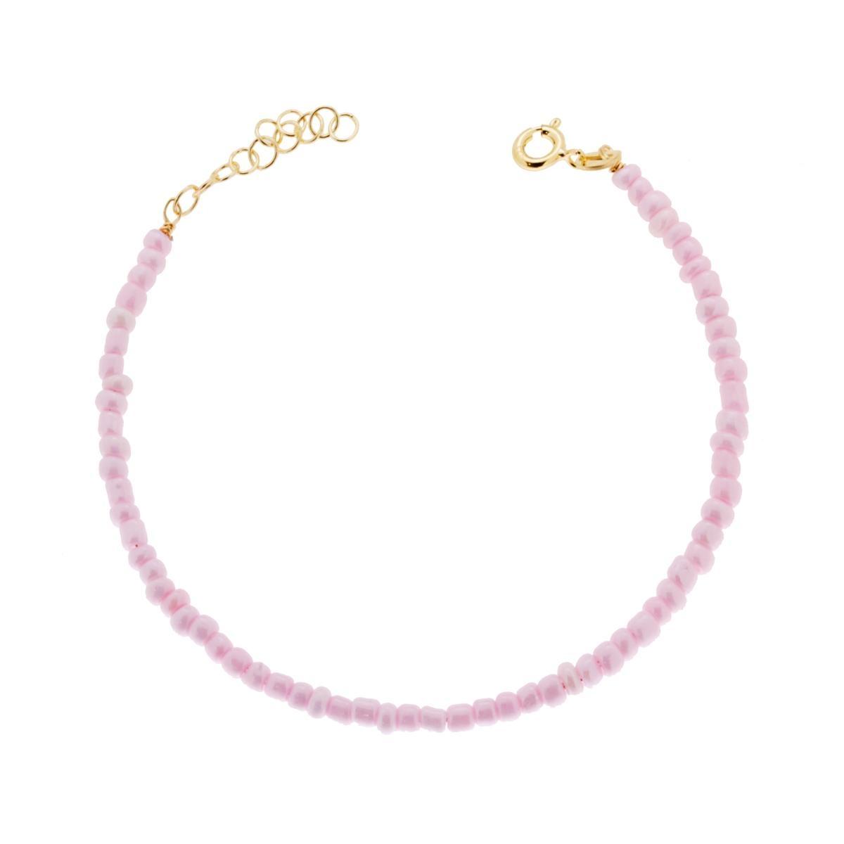 Bracciale con Perline Rosa in ARGENTO 925 Galvanica Oro