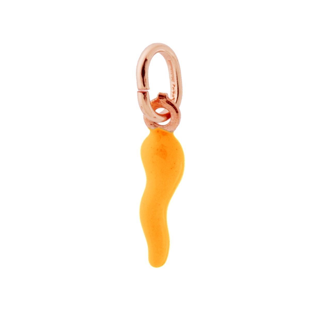 Ciondolo Portafortuna Corno mm 18 con Smalto Giallo in ARGENTO 925 Galvanica Rosa