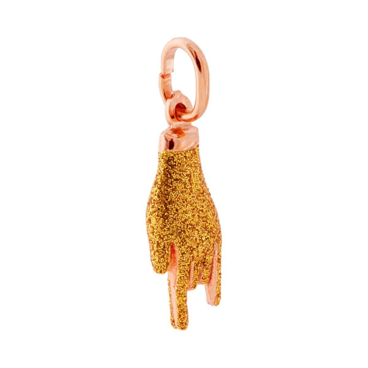 Ciondolo Portafortuna Mano Corna con Smalto Oro glitter in ARGENTO 925 Galvanica Rosa