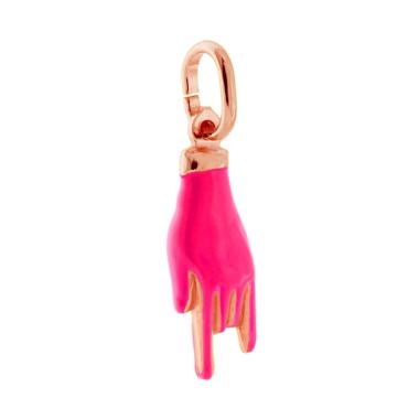 Ciondolo Portafortuna Mano Corna con Smalto Rosa Shock Fluo in ARGENTO 925 Galvanica Rosa