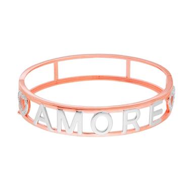 Bracciale Rigido con Scritta AMORE e Cuori con Zirconi Bianchi in ARGENTO 925 Galvanica Rosa e Rodio