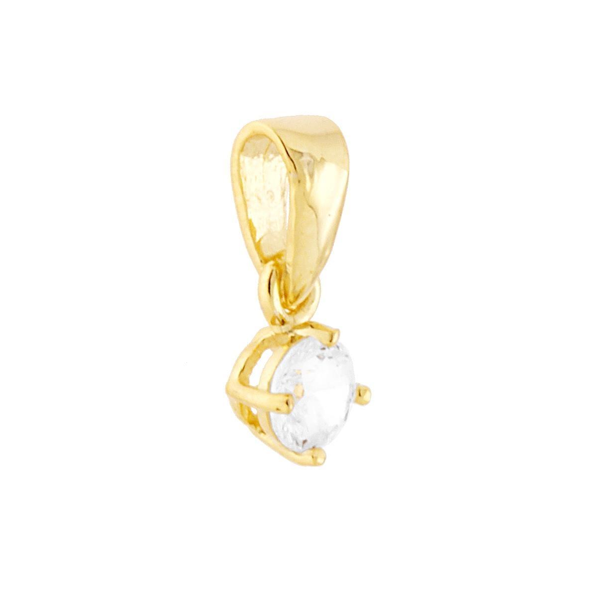 Ciondolo Punto Luce 4 Griffe con Zircone Bianco Tondo mm 4 in ARGENTO 925 Galvanica Oro