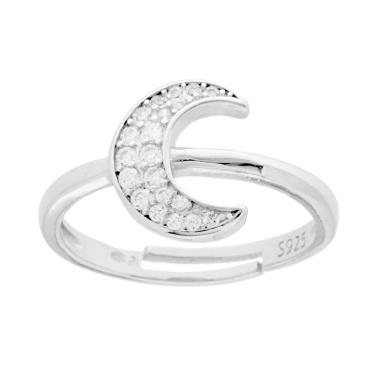 Anello Luna con Cubic Zirconia Bianchi in ARGENTO 925 Galvanica Rodio