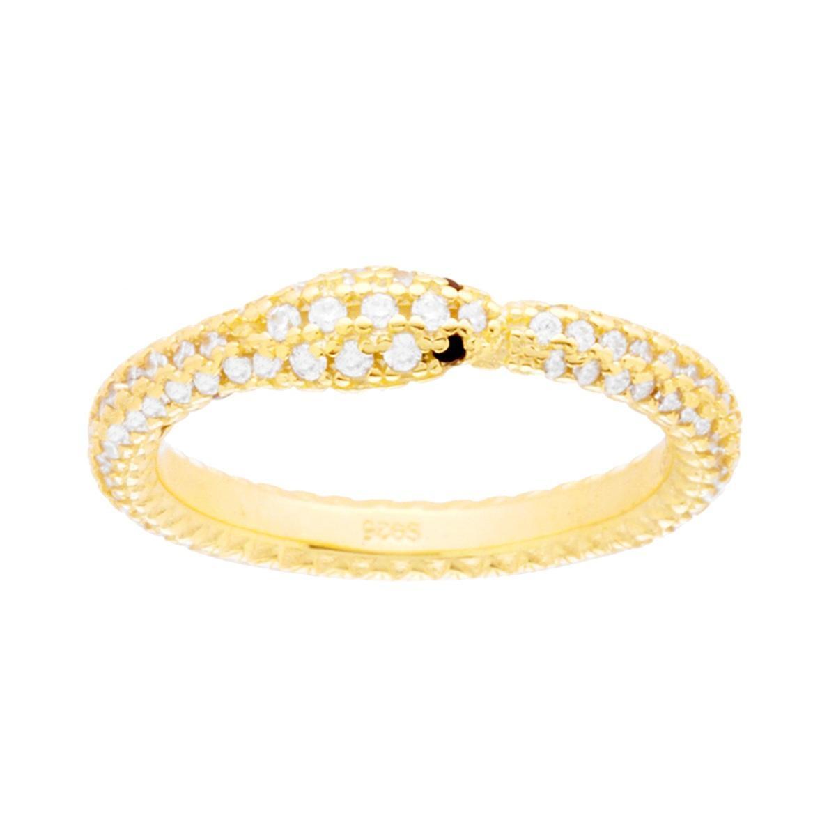 Anello Serpente con Cubic Zirconia Bianchi in ARGENTO 925 Galvanica Oro