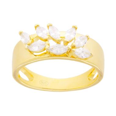 Anello Fascia con Zirconi Bianchi taglio Marquise in ARGENTO 925 Galvanica Oro