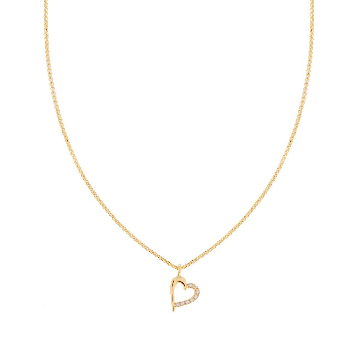 Collana Catena Rolo Diamantata cm 40+5 con Cuore pendente e Zirconi Bianchi in ARGENTO 925 Galvanica Oro