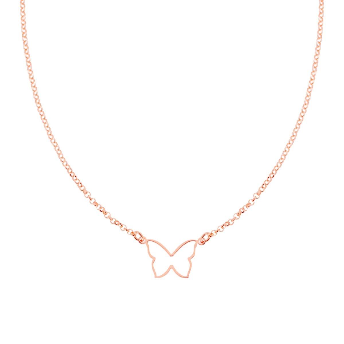 Collana Catena Rolo Diamantata con Farfalla in ARGENTO 925 Galvanica Rosa