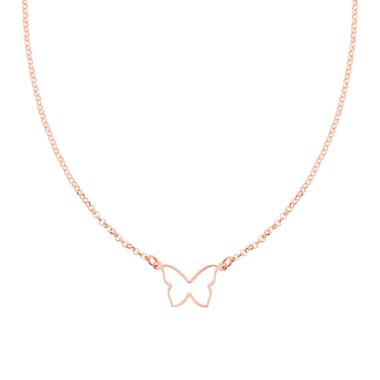 Collana Catena Rolo Diamantata con Farfalla in ARGENTO 925 Galvanica Rosa