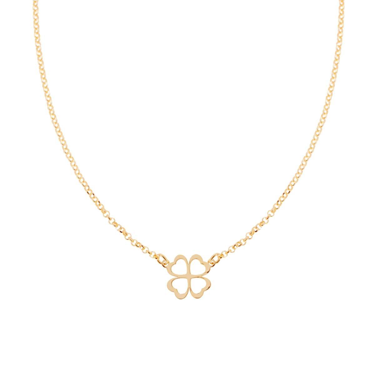 Collana Catena Rolo Diamantata con Quadrifoglio in ARGENTO 925 Galvanica Oro