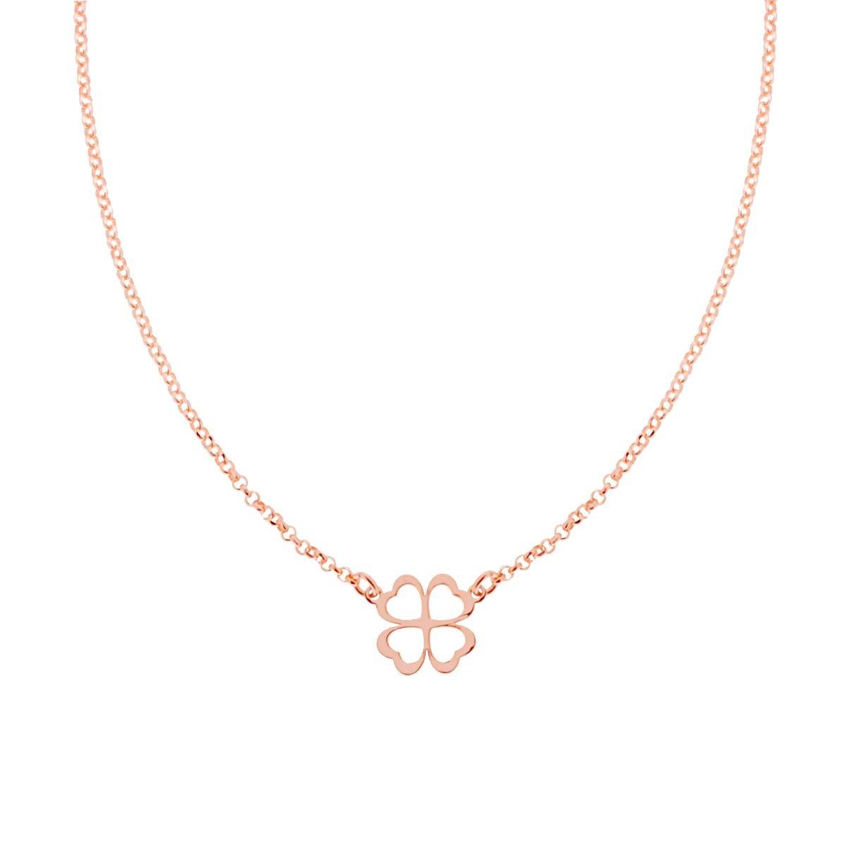 Collana Catena Rolo Diamantata con Quadrifoglio in ARGENTO 925 Galvanica Rosa