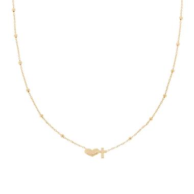 Collana Catena Forzatina diamantata con Palline e Cuore Croce centrale in ARGENTO 925 Galvanica Oro