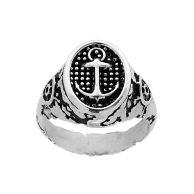 Anello Chevalier Uomo Scudo Ovale con Ancora in ARGENTO 925 Galvanica Rodio Brunito