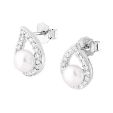 Orecchini Goccia con Perla di fiume e Zirconi Bianchi in ARGENTO 925 Galvanica Rodio