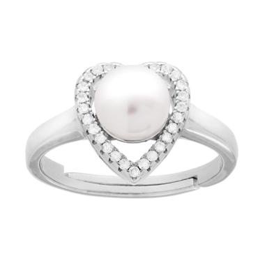 Anello Cuore con Perla di fiume e Zirconi Bianchi in ARGENTO 925 Galvanica Rodio