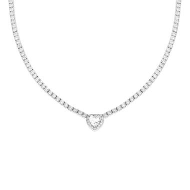 Collana Tennis con Cubic Zirconia Bianchi con Cubic Zirconia Cuore centrale Bianco contornato da Cubic Zirconia Bianchi in ARGENTO 925 Galvanica Rodio