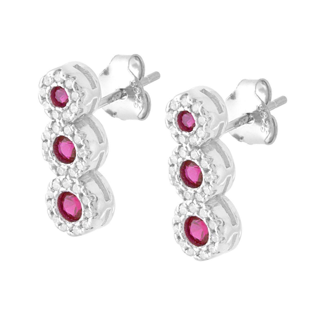Orecchini Trilogy Rosso Rubino contornato da Zirconi Bianchi in ARGENTO 925 Galvanica Rodio