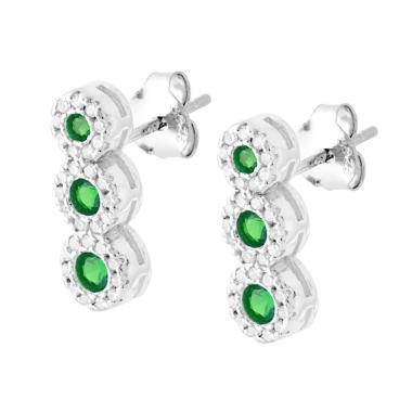 Orecchini Trilogy Verde Smeraldo contornato da Zirconi Bianchi in ARGENTO 925 Galvanica Rodio