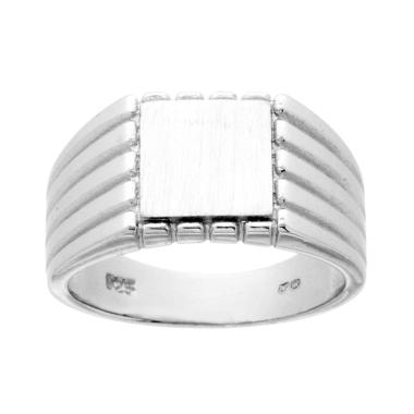 Anello Chevalier con Scudo Quadrato Plain Satinato Decoro Righe in ARGENTO 925 Galvanica Rodio