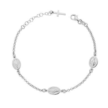 Bracciale Catena Rolo con Madonna Miracolosa in ARGENTO 925 Galvanica Rodio