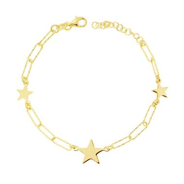 Bracciale Catena Forzatina allungata Diamantata con Stelle plain in ARGENTO 925 Galvanica Oro