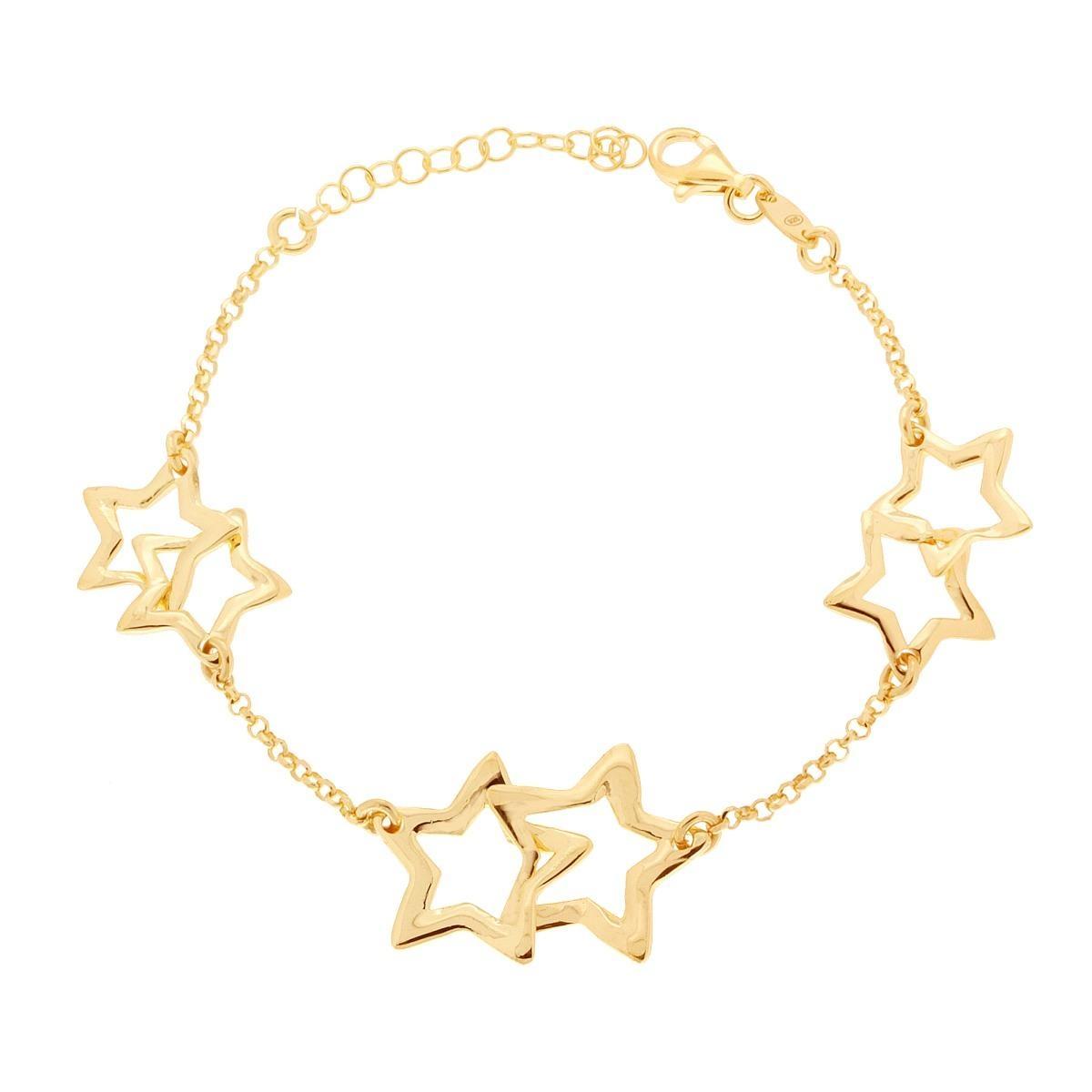 Bracciale Catena Rolo Diamantata con Stelle incrociate in ARGENTO 925 Galvanica Oro