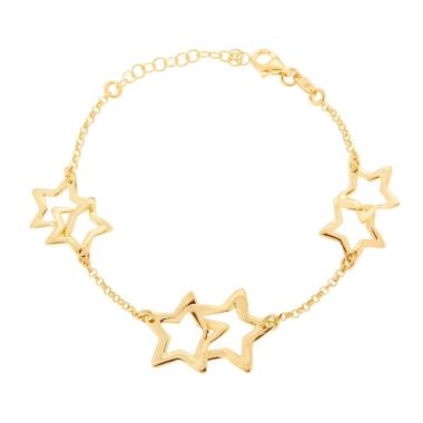 Bracciale Catena Rolo Diamantata con Stelle incrociate in ARGENTO 925 Galvanica Oro