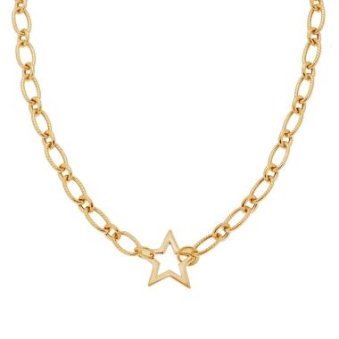 Collana Catena Forzatina con Stella in ARGENTO 925 Galvanica Oro
