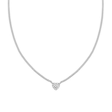 Collana Catena Grumetta con Cuore e Zirconi Bianchi in ARGENTO 925 Galvanica Rodio