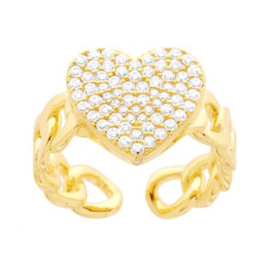 Anello Cuore con Cubic Zirconia Bianchi con Catena Grumetta in ARGENTO 925 Galvanica Oro
