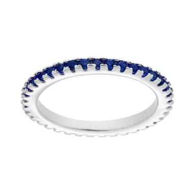 Anello Eternity Veretta a giro con Cubic Zirconia Blu Zaffiro in ARGENTO 925 Galvanica Rodio