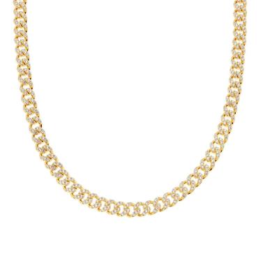 Collana Catena Grumetta mm 6,1 con Zirconi Bianchi in ARGENTO 925 Galvanica Oro