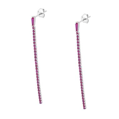 Orecchini Tennis con Zirconi Rosso Rubino in ARGENTO 925 Galvanica Rodio