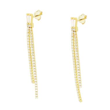 Orecchini Tennis doppio con Zirconi Bianchi in ARGENTO 925 Galvanica Oro
