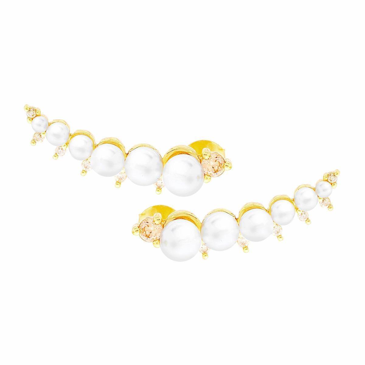 Orecchini Ear Cuff con Perle e Zirconi Rosa in ARGENTO 925 Galvanica Oro