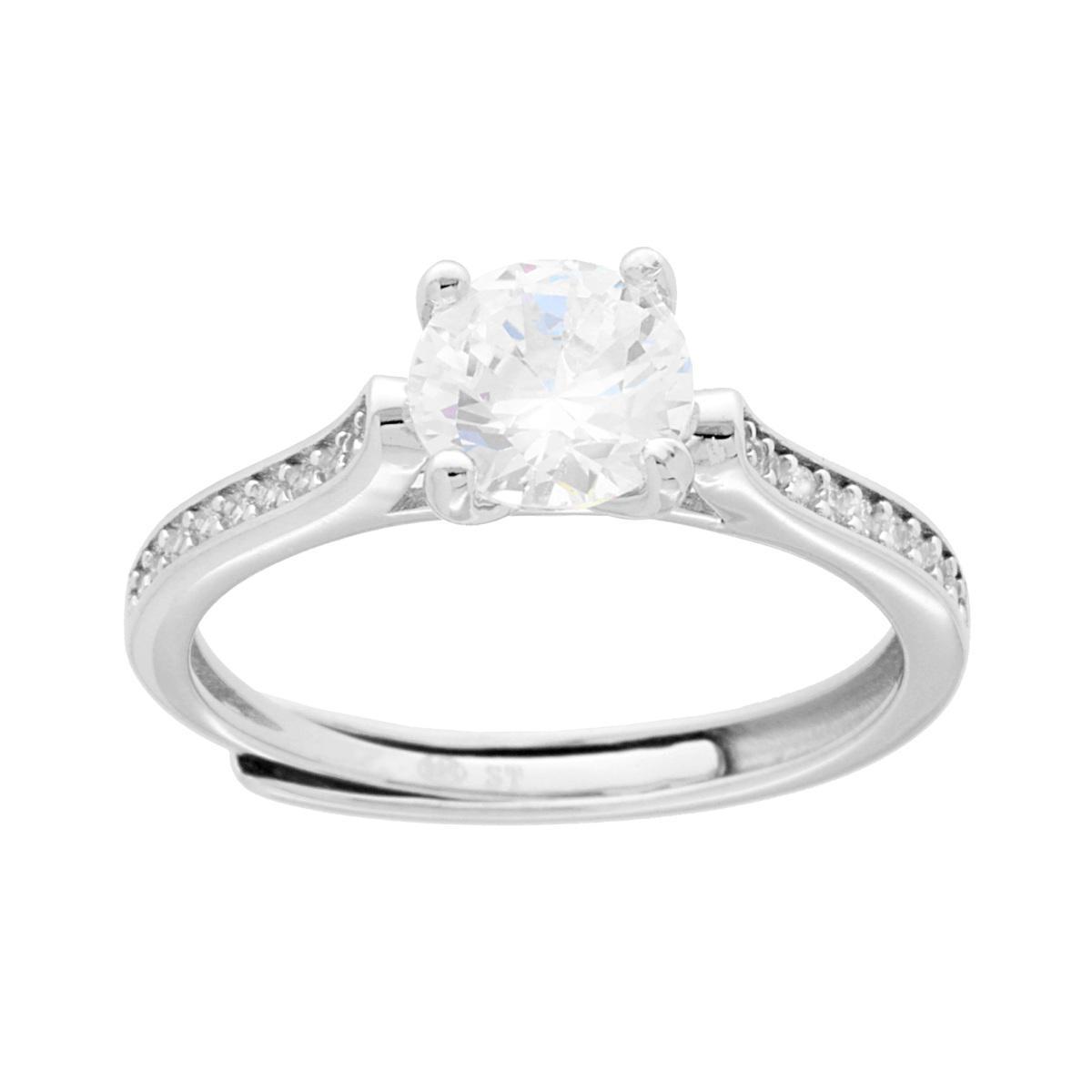 Anello Solitario con Cubic Zirconia Bianco mm 7 in ARGENTO 925 Galvanica Rodio
