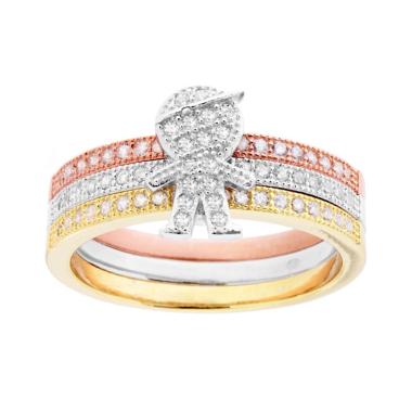 Anello veretta Eternity tre colori Famiglia figlio Bimbo con Zirconi Bianchi in ARGENTO 925 Galvanica Rodio Oro e Rosa
