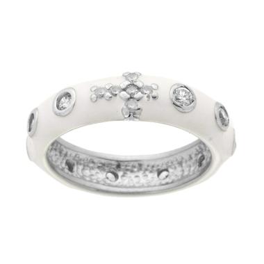 Anello Rosario con Smalto Bianco e Zirconi Bianchi in ARGENTO 925 Galvanica Rodio