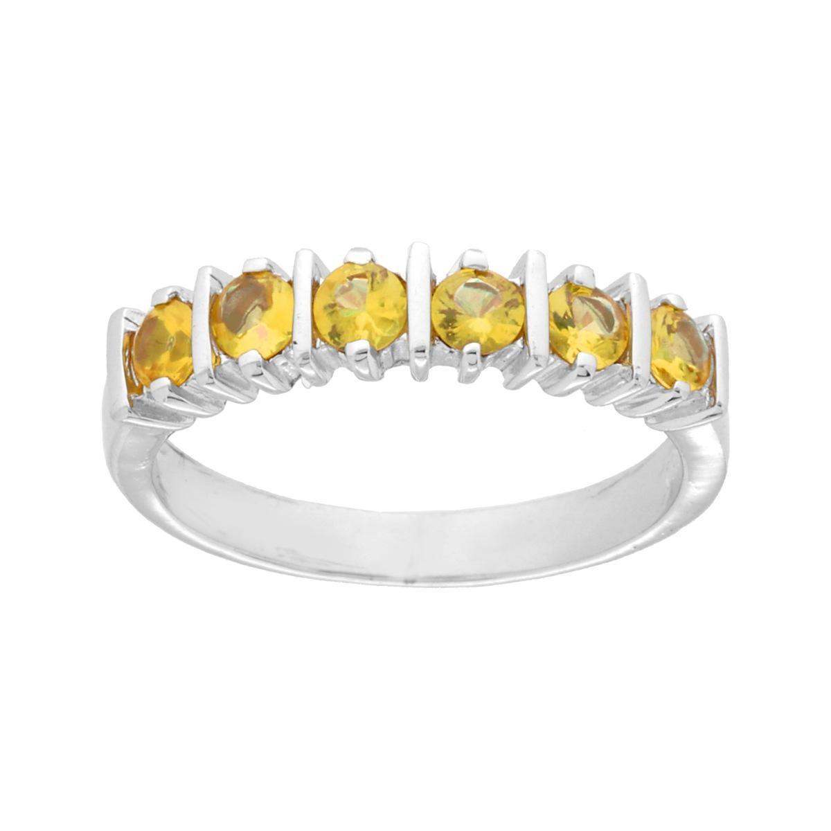 Anello Veretta con Pietre Quarzo Citrino in ARGENTO 925 Galvanica Rodio