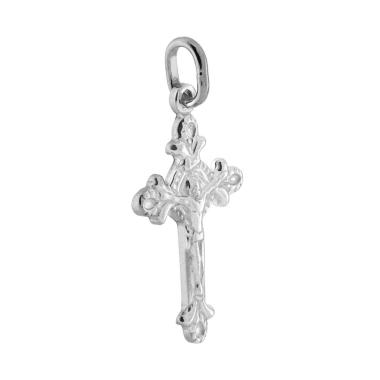 Ciondolo Croce Latina con Cristo in ARGENTO 925 Galvanica Rodio