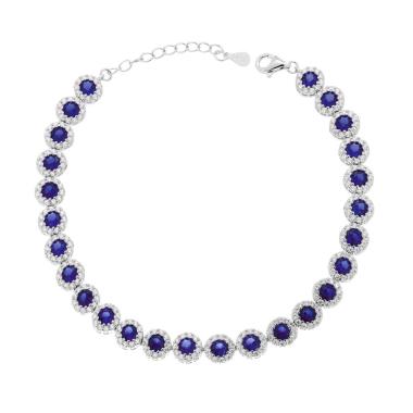 Bracciale Tennis Griffe cm 18+3 Fiore con Cubic Zirconia Blu Zaffiro contornato da Cubic Zirconia Bianchi in ARGENTO 925 Galvanica Rodio