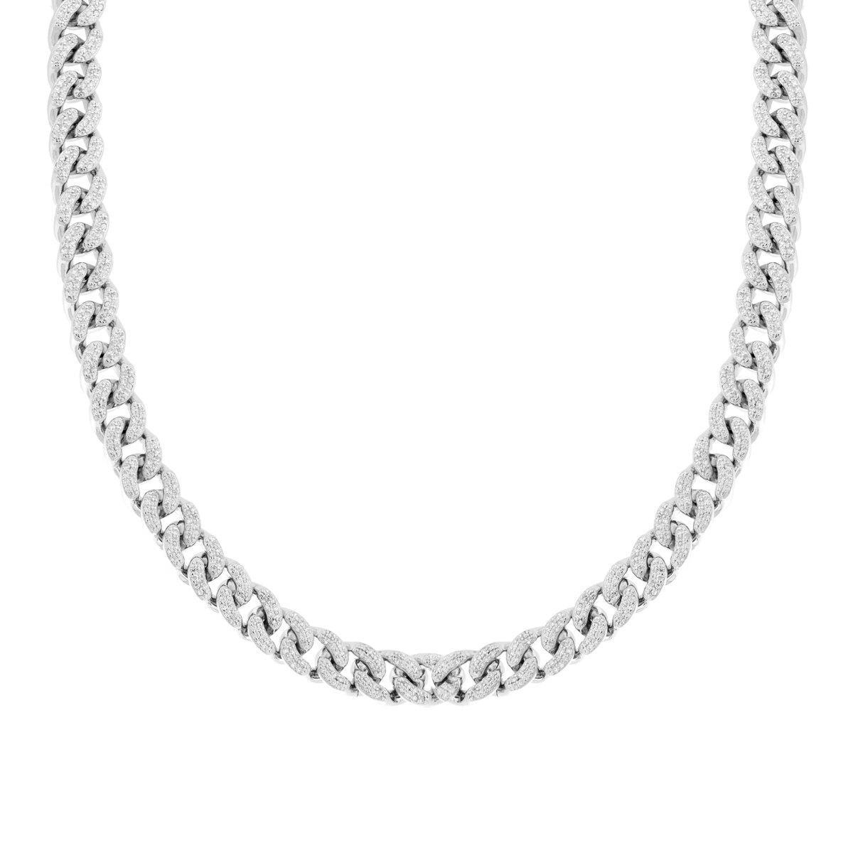 Collana Catena Grumetta con Zirconi Bianchi in ARGENTO 925 Galvanica Rodio