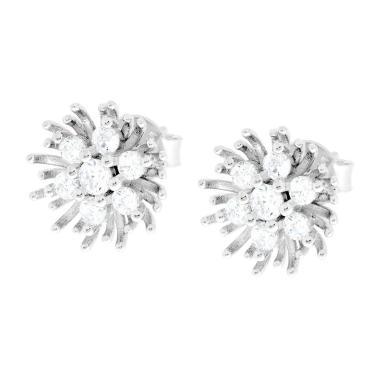 Orecchini Fiore con Cubic Zirconia Bianchi in ARGENTO 925 Galvanica Rodio