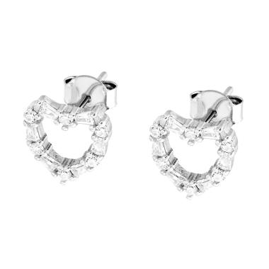 Orecchini Cuore con Cubic Zirconia Trapezio Bianchi in ARGENTO 925 Galvanica Rodio